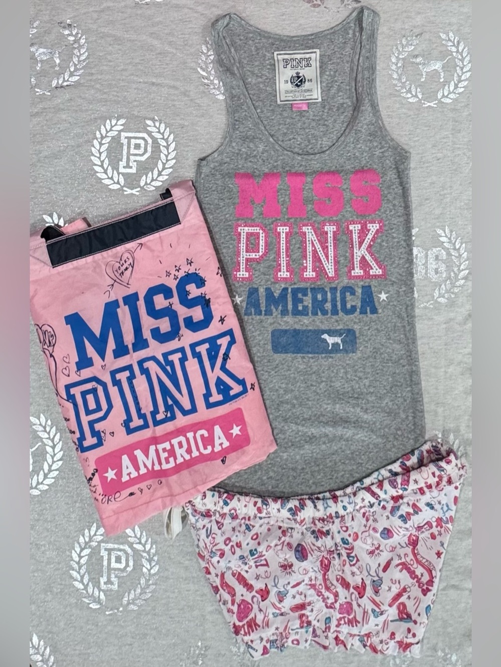 VS PINK VINTAGE BLING MISS PINK AMERICA 3PC SET NWT/NWOT
